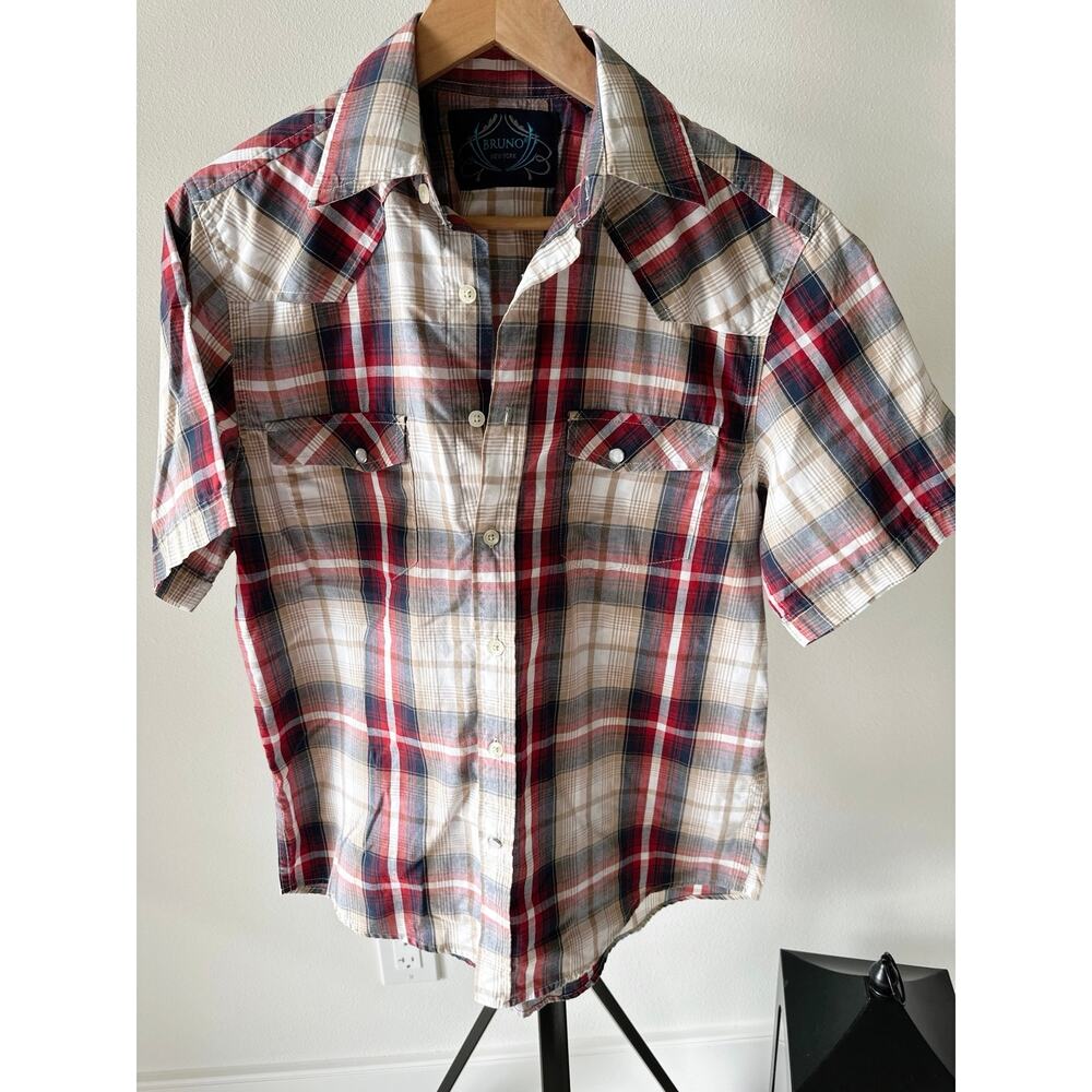 Bruno New York Button Up Shirt Size Small-Short Sleeve Button Western Plaid